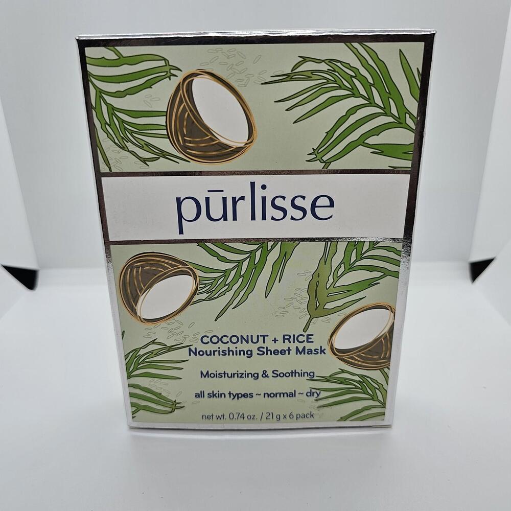 Purlisse Coconut +‎ Rice Nourishing Sheet Mask 6 Individual Sealed Masks NIB